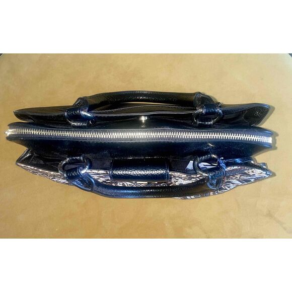 Libby Edelman NWT Black Leather Metallic Paisley Purse Tote Handbag - Picture 4 of 6